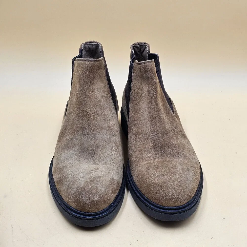 Mens Luxury Suede Chelsea Boots Taupe Brown Rugged Lug Sole Made In Italy Sz 45